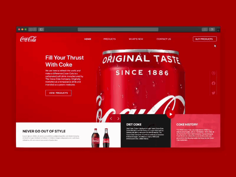 Coca-Cola Website UI/UX Design adobexd aroonanim cocacola coke dribblenepal dribbleshotnepal graphicdesign prototype animation prototyping ui design uidesign uiux webdesign webpage
