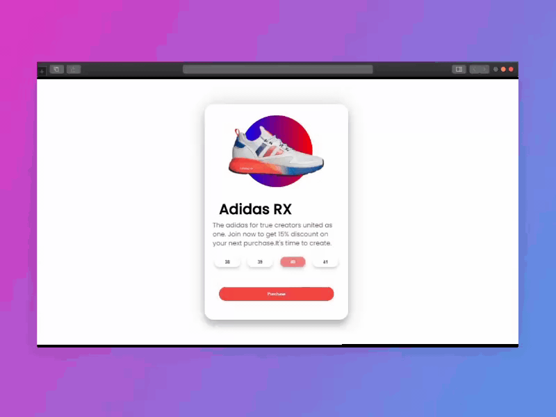 Shoes Item 3DCard View 3d adidas adobexd animation aroonanim css designwork frontend html javascript microinteraction uiux webdesign