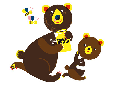 A Bear needs Honey animal ashi bear bee character design childrens book delicious food happy honey illustration kobiri