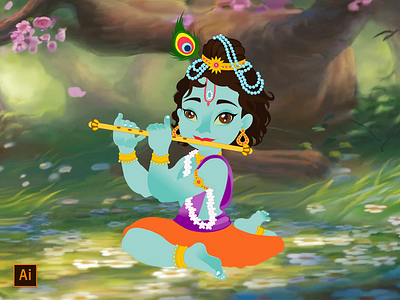 Krishna character cute design god illustration illustrator india janmashtami krishna lord vector