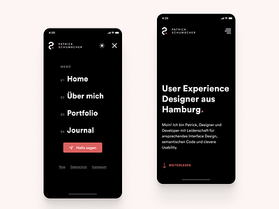 Personal Website – Mobile Screens Dark Mode branding clean dark ui design mobile ui webdesign website