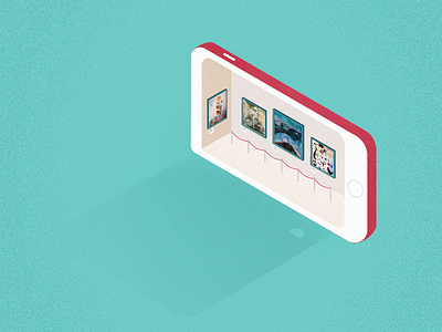 Art gallery in a mobile phone art gallery illustration isometric mobile pastel