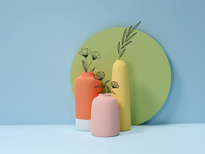3D with 2D 3d 3d art blender blender3d blender3dart flowers illustration pastel vase