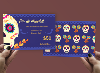 Day of the Dead (Dia de Muertos) Festival ticket celebration dayofthedead festival graphics illustration illustrator maracas mexico skull sugarskull ticket vector