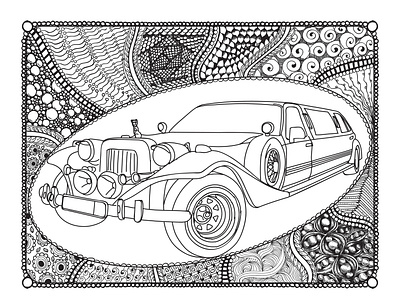 Wedding coloring book illustration car coloring book doodle illustraion sketching wedding