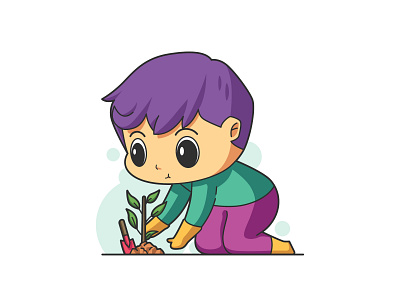 Boy Planting Trees Illustration cartoon illustration