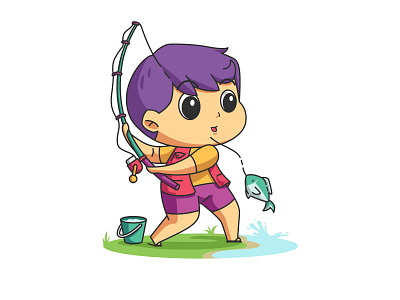 Boy Fishing Illustration illustration