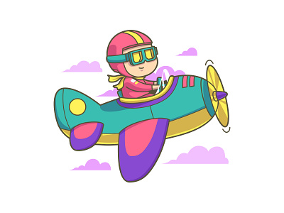 Boy Playing Plane Illustration illustration