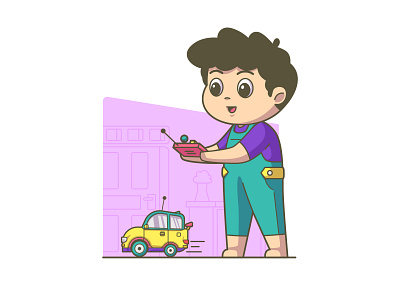 Boy Playing Remote Control Car illustration