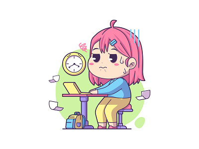 Girls Working on Deadlines at the Office illustration