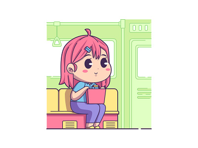 Cute Girl on Train illustration