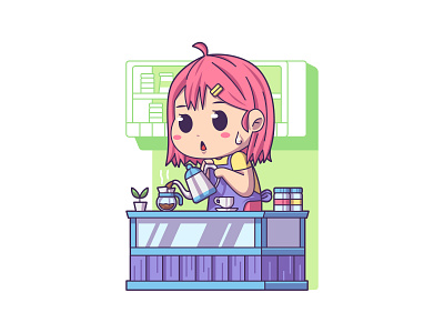 Cute Girl Barista Making Coffee illustration