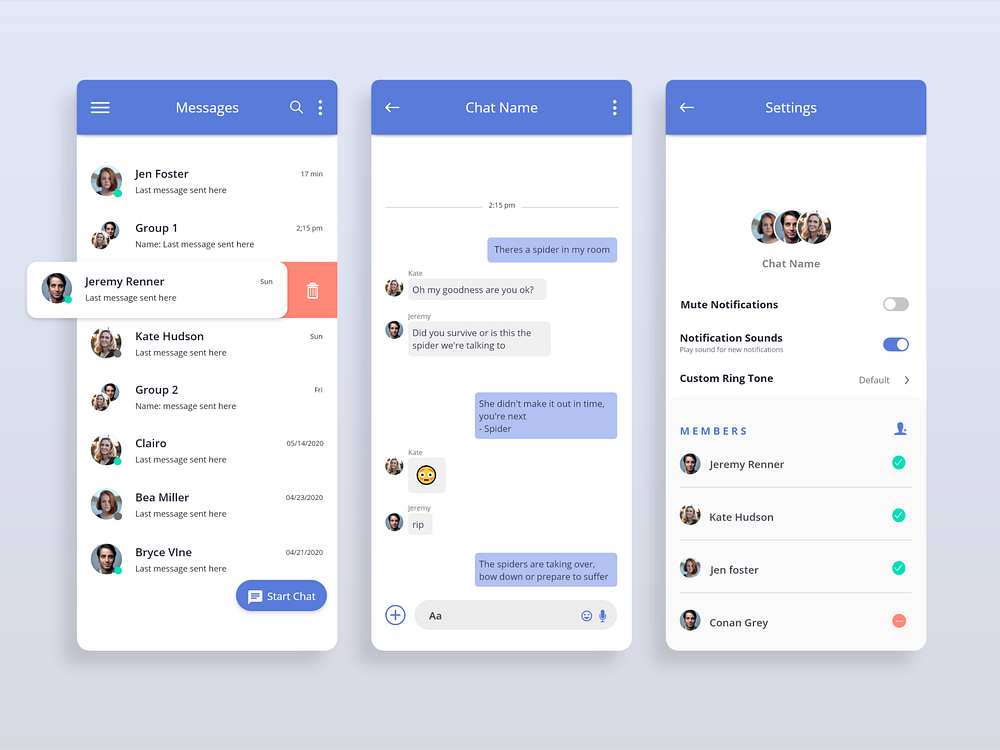 Group Chat UI by Heather Mazzonna on Dribbble