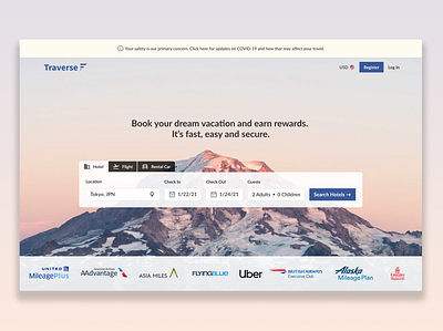 Daily UI #3 - Landing Page booking car dailyui dailyui003 flights hotel landing page landingpage loyalty program travel ui ui design uiux