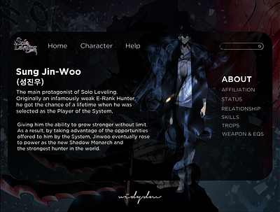Sung Jin-Woo "Solo Leveling" design homepage homepagedesign manhwa sololeveling ui ux webdesign