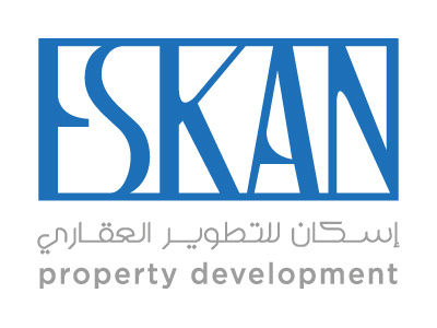 Eskan Logo Pitch 1 bilingual blue identity logo real estate