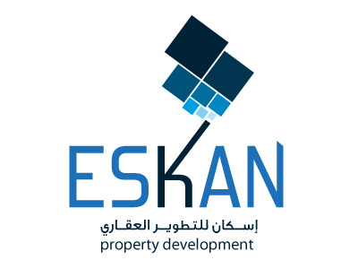 Eskan Logo Pitch 2 bilingual blue identity logo real estate