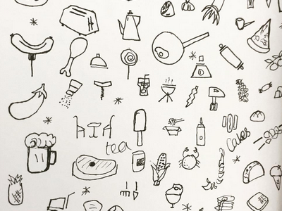 Analog Food Icons branding design food handlettering icons illustration line art minimal notebook pen sketch