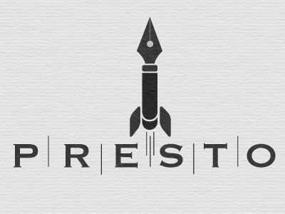 Presto fast logo marks pen publishing rocket typography