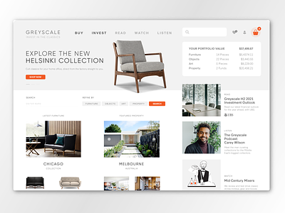 Greyscale Furniture Store Website branding design ecommerce ui ux