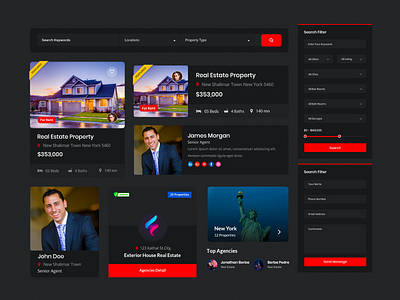 Ui Elements agencies agent branding clean dark moode listing marketplace modern properties property property management typography