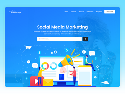 Social Media Marketing clean design illustration landing page marketing minimal modern search socialmedia typography ui ux