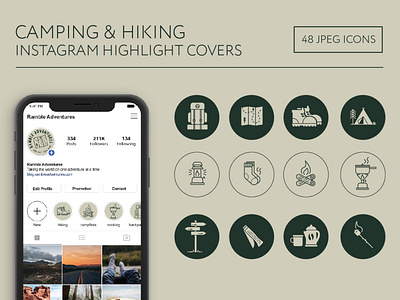 Camping and hiking instagram highlights covers adventure branding design graphic design hiking icon illustration illustrator instagram covers instagram stories instagram template logo outdoors social media icons vector