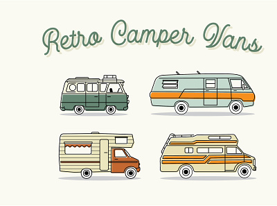 retro camper vector illustrations adventure branding camping design graphic design icon illustration illustrator logo outdoors retro campervan trailer vector vehicle vintage van