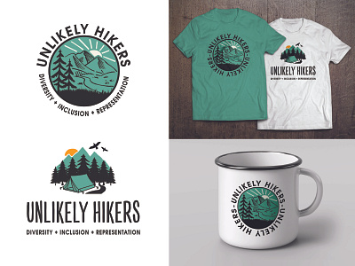 Unlikely Hikers backpacking branding design diversity graphic design hiker hiking icon illustration illustrator lgbtq logo mountains outdoors teal vector