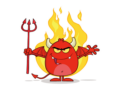 Angry Red Devil Cartoon Character Holding A Pitchfork