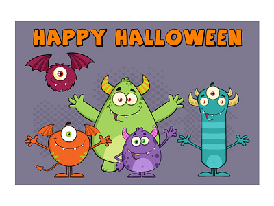 Funny Monsters Cartoon Characters Greeting Card cartoon character design devil download graphics halloween hittoon humor illustration mascot monsters