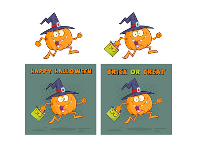 Funny Witch Pumpkin Cartoon Character