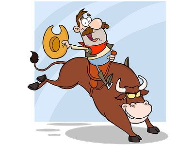 Cowboy Riding Bull In Rodeo animal bull cartoon character cowboy design graphics hittoon humor illustration mascot vector