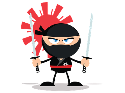 Ninja Warrior Cartoon Mascot Character With Two Katana cartoon character design flat graphics hittoon humor illustration mascot ninja vector warrior