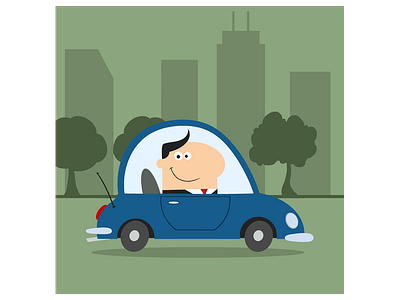 Smiling Manager Driving Car To Work In City businessman car cartoon character design flat graphics hittoon humor illustration mascot vector