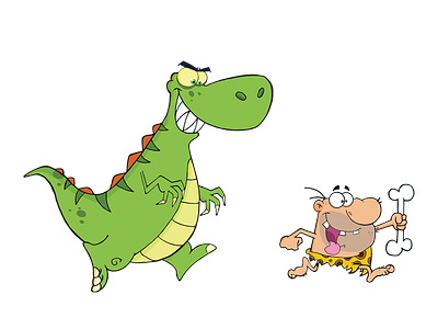 Angry Dinosaur Chasing A Caveman cartoon caveman character design dinosaur graphics hittoon humor illustration mascot vector