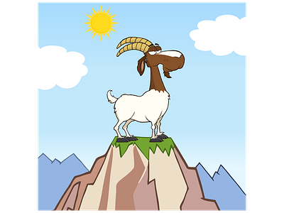Boer Goat on Top of a Mountain animal cartoon character design goat graphics humor illustration mascot ram sheep vector