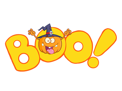 Boo Text With Scaring Halloween Pumpkin cartoon character design graphics halloween hittoon humor illustration mascot pumpkin vector witch