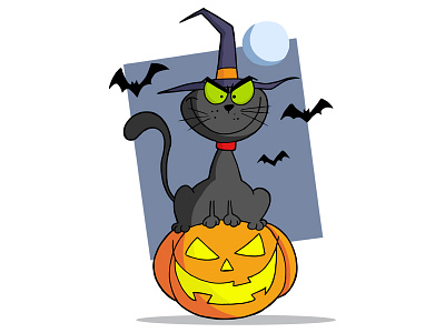 Cartoon halloween cat on pumpkin animal cartoon cat character design graphics halloween illustration mascot pumpkin vector witch