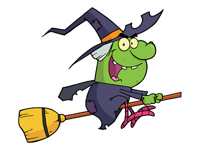 Witch Ride A Broomstick cartoon character design graphics halloween hittoon humor illustration mascot vector witch