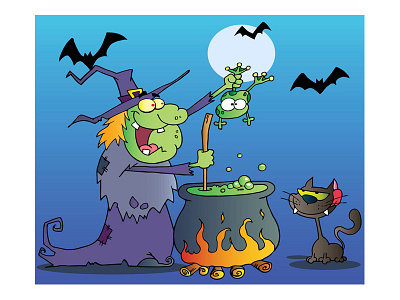 Halloween Witch animal bats cartoon cat character frog graphics halloween illustration mascot vector witch