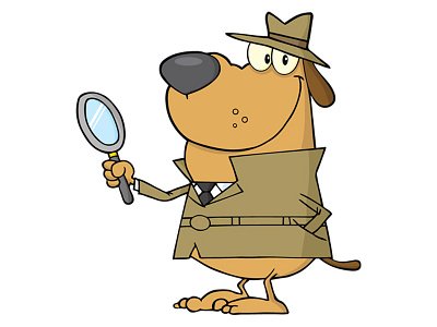 Detective Dog Holding A Magnifying Glass agent animal cartoon character design detective dog graphics humor illustration mascot vector