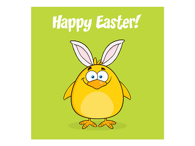 Happy Easter With Smiling Yellow Chick Cartoon Character animal cartoon chick chicken easter egg graphics greeting holiday illustration mascot vector