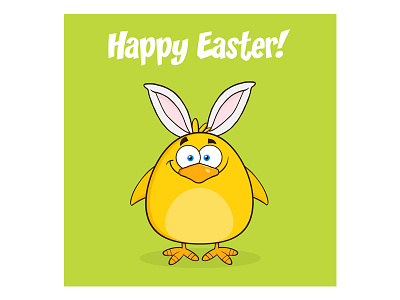 Happy Easter With Smiling Yellow Chick Cartoon Character