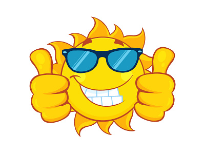 Smiling Sun With Sunglasses Giving A Double Thumbs Up art cartoon character clipart cute design graphics illustration mascot sun thumb up