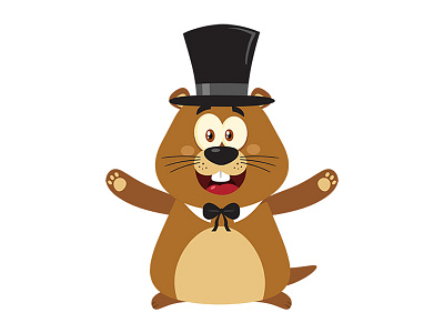 Marmot Cartoon Mascot Character With Cylinder Hat animal cartoon character design flat style graphic greeting groundhog holiday marmot pets spring