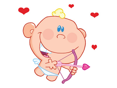 Cute Baby Cupid Flying With Bow And Arrow baby boy cartoon character cupid design graphic greeting hearts holiday love valentine