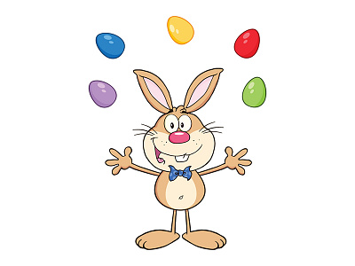 Rabbit Character Juggling With Easter Eggs animal bunny cartoon character design easter eggs greeting hittoon holiday illustration mascot rabbit vector