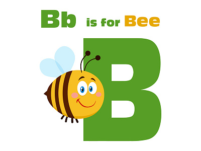 Bee Flying Over Letter B alphabet animal bee cartoon character design font graphics illustration mascot typography vector