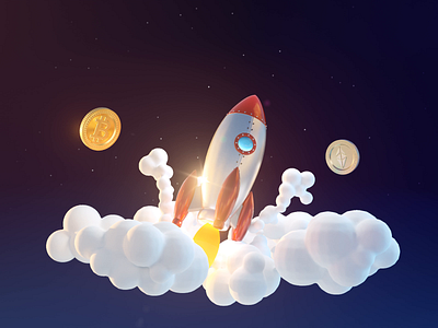 Crypto Outerspace 3d 3d animation ae aftereffects animation bitcoin c4d clouds crypto design ethereum fly illustration loop motion outerspace render rocket stars web